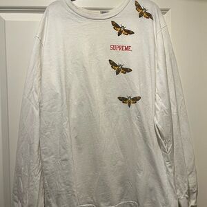 Supreme White Long Sleeve Shirt with Moth Design